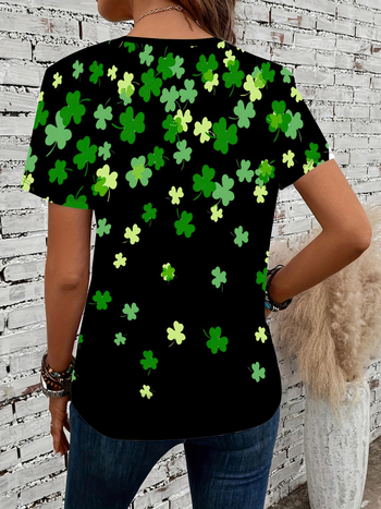 Tričko s okrúhlym výstrihom a potlačou ďateliny, jarné/letné ležérne s krátkym rukávom