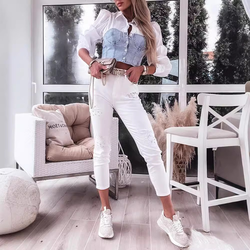 31278 nové európske a americké dámske oblečenie pre zahraničný obchod s dámskymi odevmi Amazon AliExpress najpredávanejšie džínsové šitie dámske tričko