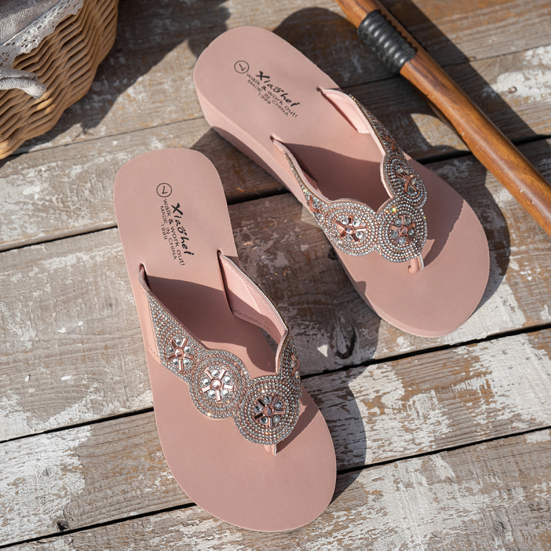 Διασυνοριακές σαγιονάρες θαλάσσης με στρας, μεγάλες σε μέγεθος, σε ευρωπαϊκό και αμερικανικό επίπεδο, νέες καλοκαιρινές γυναικείες σαγιονάρες θαλάσσης με χοντρή σόλα και γιορτινές πλατφόρμες.