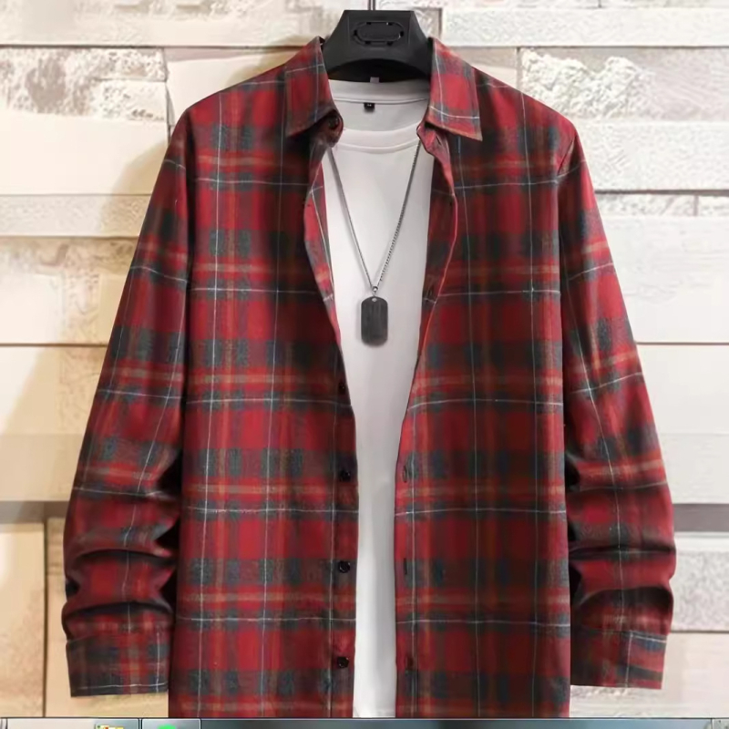 2024 Европейско и американско модно карирано мъжко свободно яке с дълъг ръкав, универсално пролетно и есенно в стил Хонконг, японско ежедневно яке