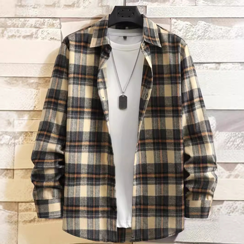 2024 Европейско и американско модно карирано мъжко свободно яке с дълъг ръкав, универсално пролетно и есенно в стил Хонконг, японско ежедневно яке