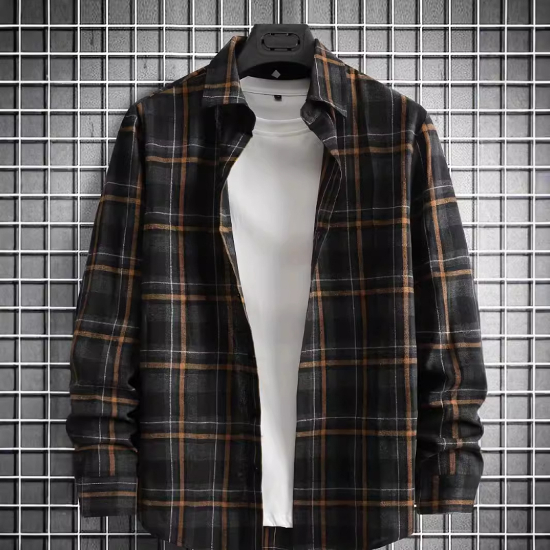 2024 Европейско и американско модно карирано мъжко свободно яке с дълъг ръкав, универсално пролетно и есенно в стил Хонконг, японско ежедневно яке