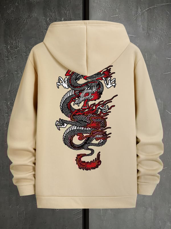 Pánska ležérna mikina s geometrickým drakom - polyesterová s vreckami, prateľná v práčke - jar/jeseň