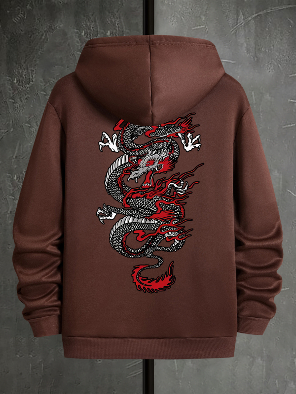 Pánska ležérna mikina s geometrickým drakom - polyesterová s vreckami, prateľná v práčke - jar/jeseň