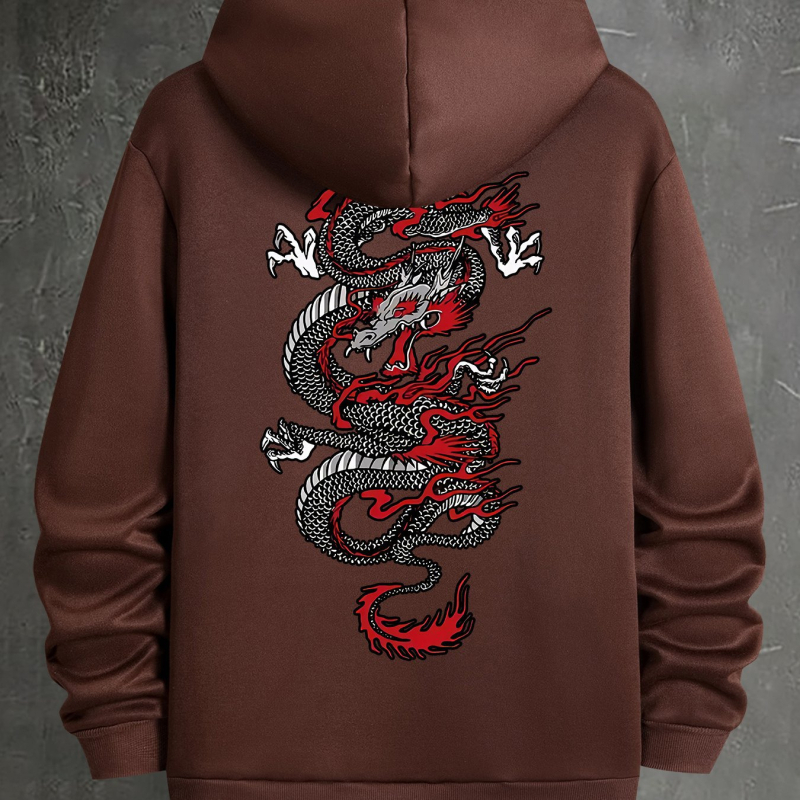 Pánska ležérna mikina s geometrickým drakom - polyesterová s vreckami, prateľná v práčke - jar/jeseň