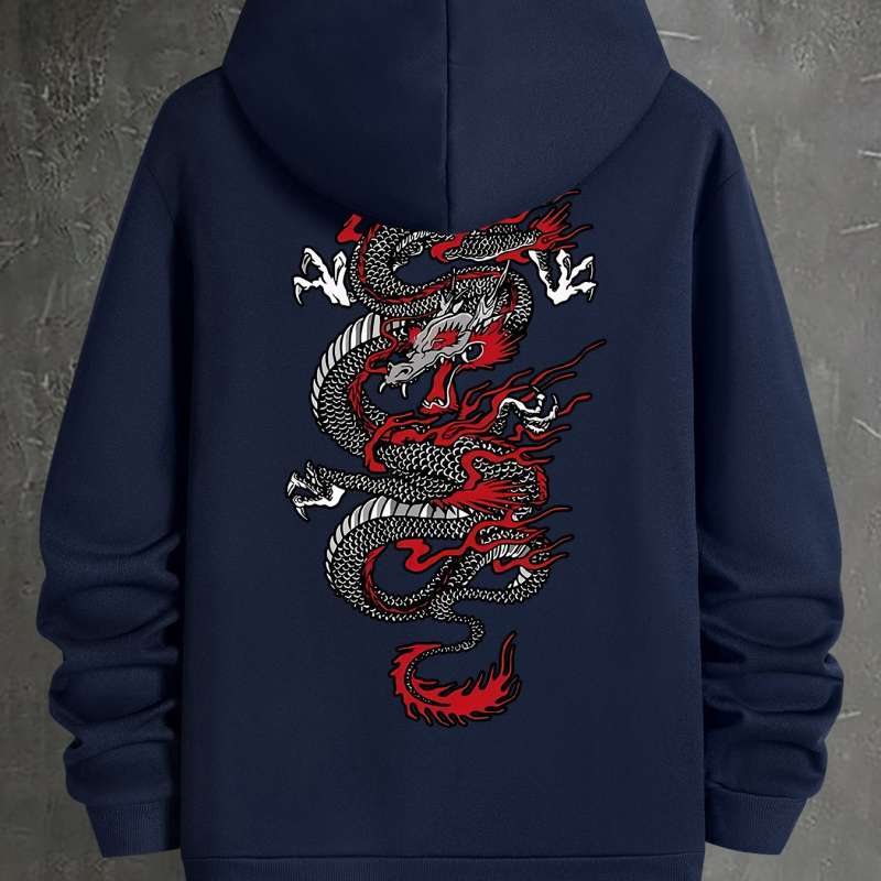 Pánska ležérna mikina s geometrickým drakom - polyesterová s vreckami, prateľná v práčke - jar/jeseň