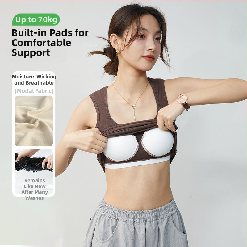 Dámska podprsenka s tekvicovým golierom a kávovou farbou s výstelkou hrudníka, teplá jeseň a zima, bez rukávov, spodný diel tielka