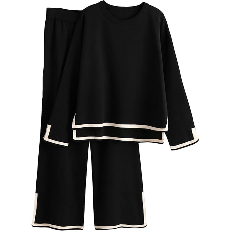 2024 Amazon Transfrontalieră Stil Leneș Tricotat Pantaloni Largi Costum Pulover Pulover Pantaloni Casual pentru Femei Temperament Două Piese