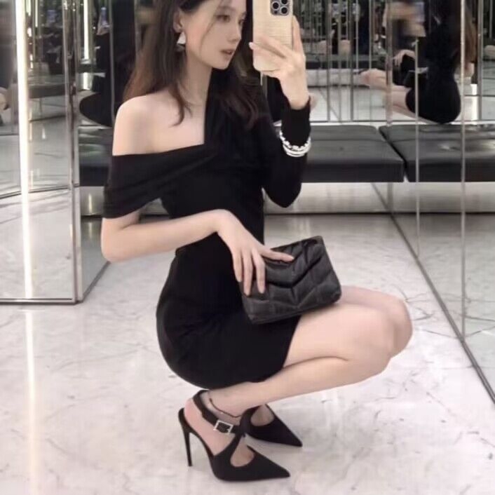 2025 Noua curea din satin cu toc înalt SL Baotou, model sexy, 9 cm, pentru prezentarea de modă