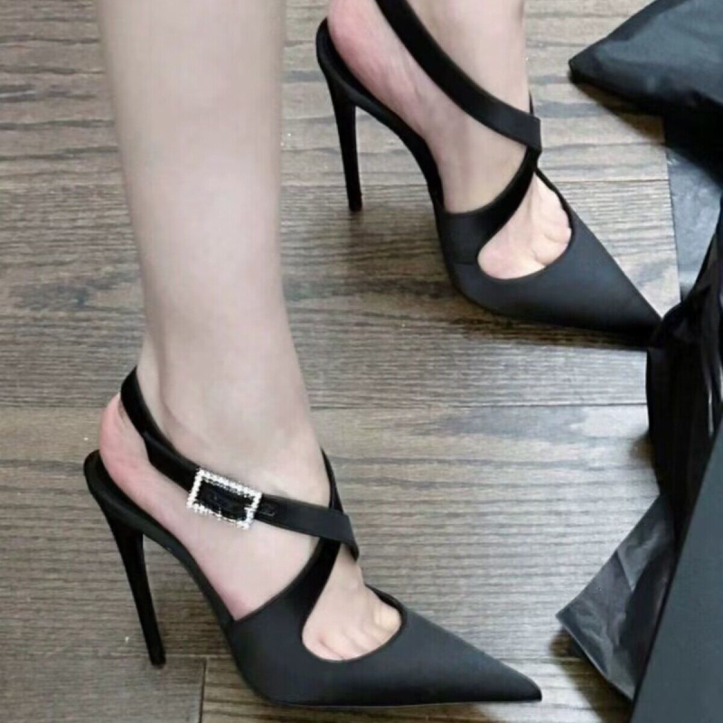 2025 Noua curea din satin cu toc înalt SL Baotou, model sexy, 9 cm, pentru prezentarea de modă