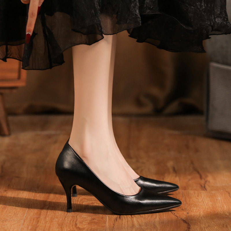 Y-2088 Dámske topánky z pravej ovčej kože, rozšírené a hrubé, mäkké, pre unavené nohy, čierne, pracovné topánky na vysokých podpätkoch, pre hrubé nohy, široké