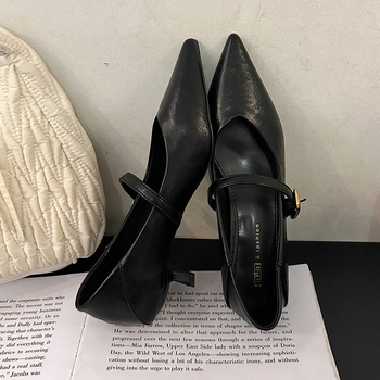 Κομψά Γυναικεία Παπούτσια με Χαμηλό Τακούνι 2025 Άνοιξη Νέα Επαγγελματικά Παπούτσια με Ρηχό Στόμα Δύο Φορεμάτων με Ένα Πεντάλ, Μυτερά Παπούτσια Late Shoes