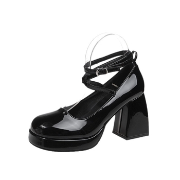 Γυναικεία παπούτσια Mary Jane 2024, μοντέρνα, ψηλοτάκουνα, με χοντρό τακούνι, ρηχό στόμιο, μαλακό δέρμα, χοντρό τακούνι, μαύρα, κομψά δερμάτινα παπούτσια χονδρικής