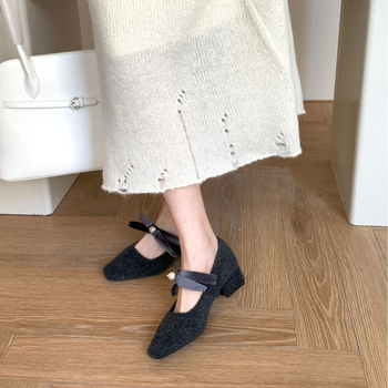 Υψηλής ποιότητας κομψά φλατ παπούτσια σε γαλλικό στιλ με χαμηλό τακούνι και τετράγωνη μύτη, γυναικεία φλατ παπούτσια, φθινόπωρο-χειμώνας 2024, μάλλινα, βραδινά, casual, βαμβακερά παπούτσια slip-on