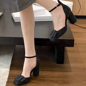 Sandale damă cu toc gros și cataramă pătrată pentru femei, cu toc simplu, stil Baotou, Mary Jane, cu cataramă unică, stil nou