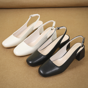 Σανδάλια με τυλιγμένο κεφάλι 2024 καλοκαίρι νέου στυλ χοντρό τακούνι γαλλικά ψηλοτάκουνα γυναικεία μονά λουράκια με μεσαίο τακούνι χωρίς πλάτη