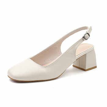 Σανδάλια με τυλιγμένο κεφάλι 2024 καλοκαίρι νέου στυλ χοντρό τακούνι γαλλικά ψηλοτάκουνα γυναικεία μονά λουράκια με μεσαίο τακούνι χωρίς πλάτη