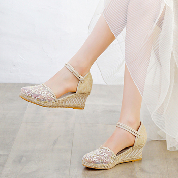 Sandale cu platformă pentru femei, vară, dantelă, plasă, cool, asortate, cu o singură curea, vârful închis, cataramă, la modă, respirabile, tocuri înalte, vară pentru femei