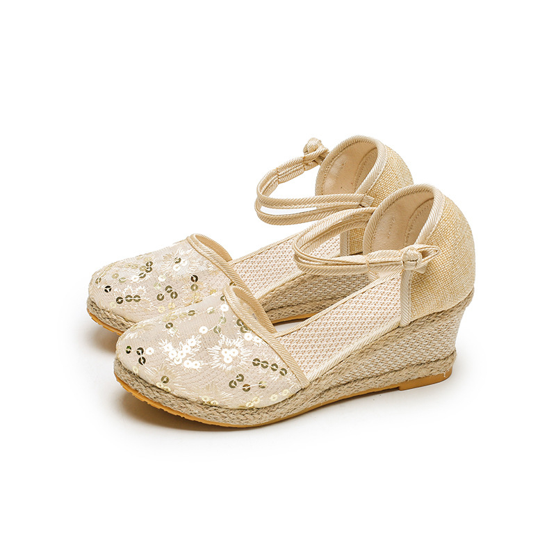 Sandale cu platformă pentru femei, vară, dantelă, plasă, cool, asortate, cu o singură curea, vârful închis, cataramă, la modă, respirabile, tocuri înalte, vară pentru femei