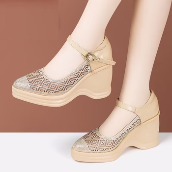 2025 Μόδα Γυναικεία Παπούτσια με Χοντρό Σόλα και Σφήνα, Διαμάντι, Λουλούδι, Μεσήλικες και Ηλικιωμένες Μητέρες, Casual Μονά Σανδάλια