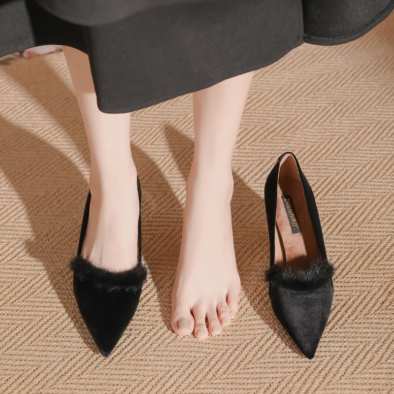 Σέξι σουέτ παπούτσια με χοντρό τακούνι, γυναικεία χειμερινά, απλά, αφράτα ψηλοτάκουνα με επένδυση από φλις, επαγγελματικά γυναικεία παπούτσια για άνετη εφαρμογή.