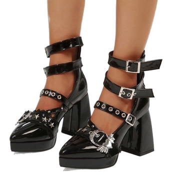Ευρωπαϊκά και αμερικανικά μονόχρωμα μεγάλα παπούτσια Mary Jane με αγκράφα ζώνης για γυναίκες, πανκ παπούτσια για γυναίκες