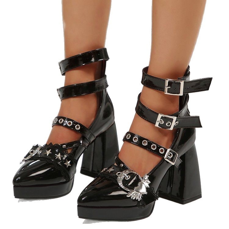 Pantofi Mary Jane pentru femei, stil punk, cu cataramă de dimensiune mare, de culoare solidă europeană și americană, pentru femei