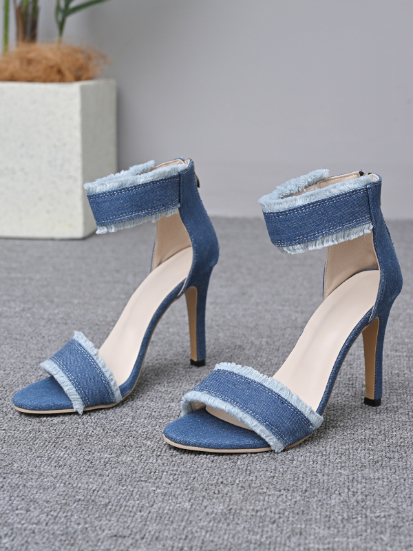 Leto 2025 Nové módne džínsové rímske sandále na podpätku Dámske sandále Univerzálne sandále