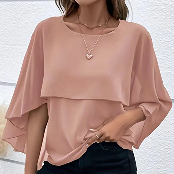 2024 Amazon AliExpress ebay Εξωτερικού Εμπορίου Γυναικεία Ρούχα Άνοιξη και Καλοκαίρι Joker Μονόχρωμο Πουκάμισο με Στρογγυλή Λαιμόκοψη και Πολυεπίπεδη Μανσέτα