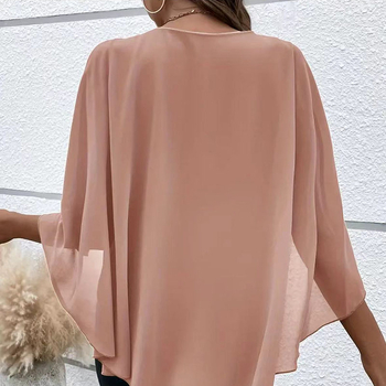 2024 Amazon AliExpress ebay Εξωτερικού Εμπορίου Γυναικεία Ρούχα Άνοιξη και Καλοκαίρι Joker Μονόχρωμο Πουκάμισο με Στρογγυλή Λαιμόκοψη και Πολυεπίπεδη Μανσέτα