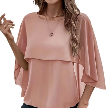 2024 Amazon AliExpress ebay Εξωτερικού Εμπορίου Γυναικεία Ρούχα Άνοιξη και Καλοκαίρι Joker Μονόχρωμο Πουκάμισο με Στρογγυλή Λαιμόκοψη και Πολυεπίπεδη Μανσέτα