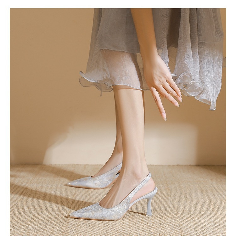 Sandale elegante în stil chinezesc, stil național, cu toc înalt, pentru femei, toc stiletto, 2024, Cheongsam în stil francez, cu vârf ascuțit, toate potrivirile