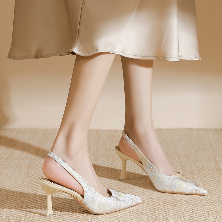 Sandale elegante în stil chinezesc, stil național, cu toc înalt, pentru femei, toc stiletto, 2024, Cheongsam în stil francez, cu vârf ascuțit, toate potrivirile