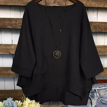 2025 Zahraničný obchod Amazon eBay Letná móda plus size okrúhly výstrih vrecko jednofarebné nepravidelné tričko blúzka Ins