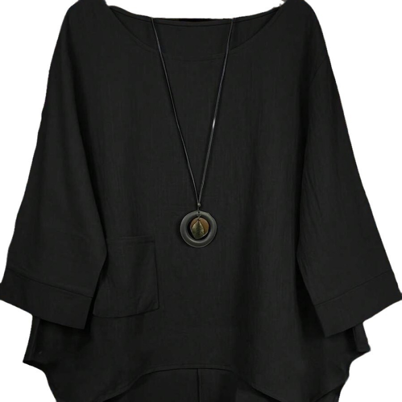 2025 Zahraničný obchod Amazon eBay Letná móda plus size okrúhly výstrih vrecko jednofarebné nepravidelné tričko blúzka Ins