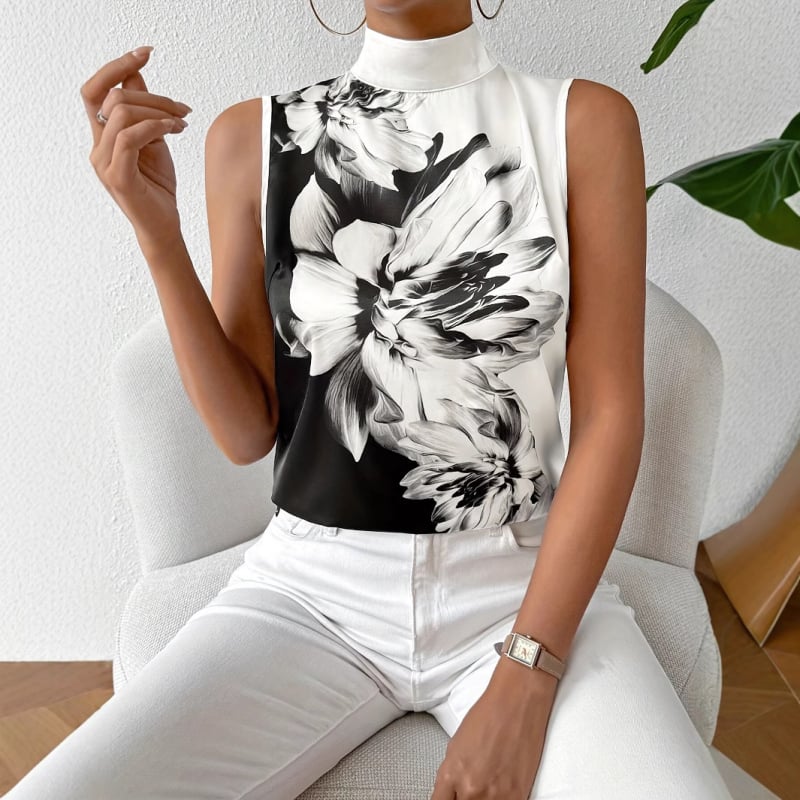 Dámsky top s potlačou bez rukávov, letný, ľahký, luxusný, módny, elegantný, s cezhraničným európskym a americkým vzorom