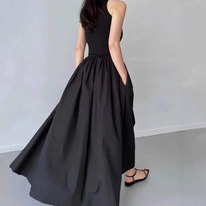 Rochie elegantă fără mâneci, de primăvară și vară, cu guler rotund, transfrontalieră europeană și americană, 2025, îmbrăcăminte pentru femei