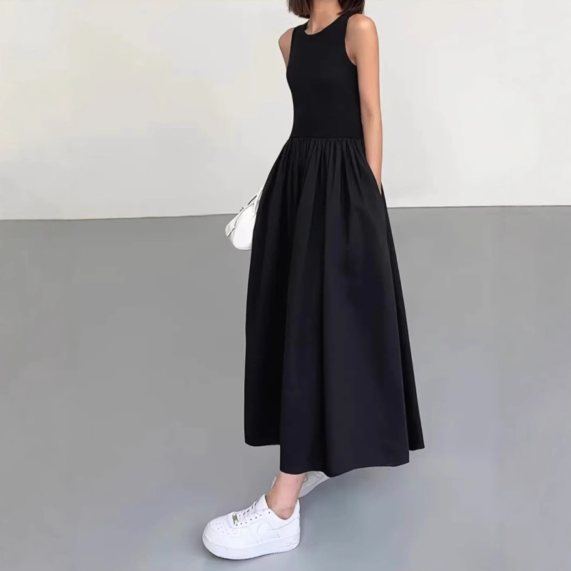 Rochie elegantă fără mâneci, de primăvară și vară, cu guler rotund, transfrontalieră europeană și americană, 2025, îmbrăcăminte pentru femei