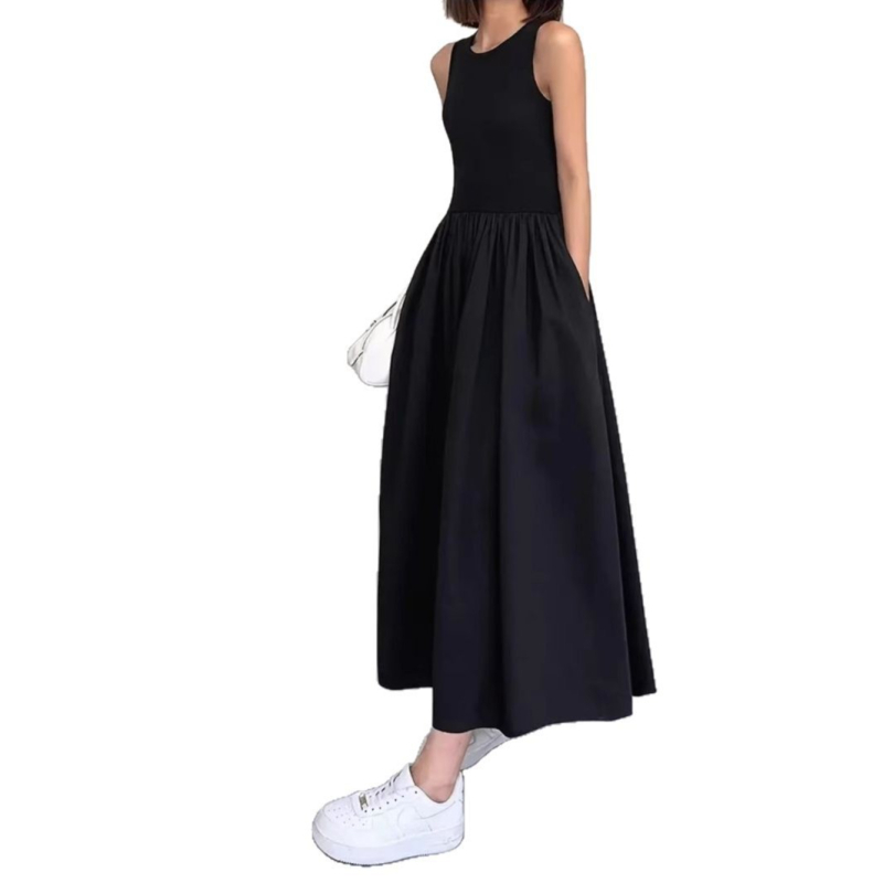 Rochie elegantă fără mâneci, de primăvară și vară, cu guler rotund, transfrontalieră europeană și americană, 2025, îmbrăcăminte pentru femei