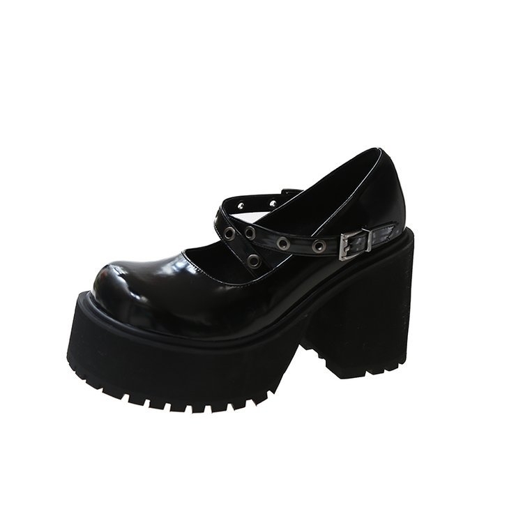 Pantofi Mary Jane cu toc înalt, platformă, talpă groasă, toc gros, pantofi cu un singur strat, 2023, primăvara și toamna, noi, din piele lăcuită, cataramă, pantofi JK mici din piele