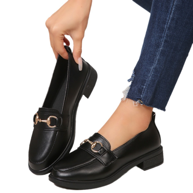 Mocasini de mărime mare pentru femei, comerț exterior transfrontalier, primăvara și toamna 2024, la modă nouă, europene și americane, cu toc gros de un picior, pantofi cu un singur strat