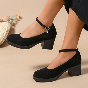 2025 άνοιξη και φθινόπωρο διασυνοριακά νέα ευρωπαϊκά και αμερικανικά μεγάλα μεγέθη με στρογγυλό κεφάλι και χοντρό τακούνι με αγκράφα, γυναικεία παπούτσια μόδας εξωτερικού εμπορίου χονδρικής