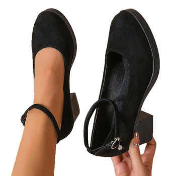 2025 άνοιξη και φθινόπωρο διασυνοριακά νέα ευρωπαϊκά και αμερικανικά μεγάλα μεγέθη με στρογγυλό κεφάλι και χοντρό τακούνι με αγκράφα, γυναικεία παπούτσια μόδας εξωτερικού εμπορίου χονδρικής