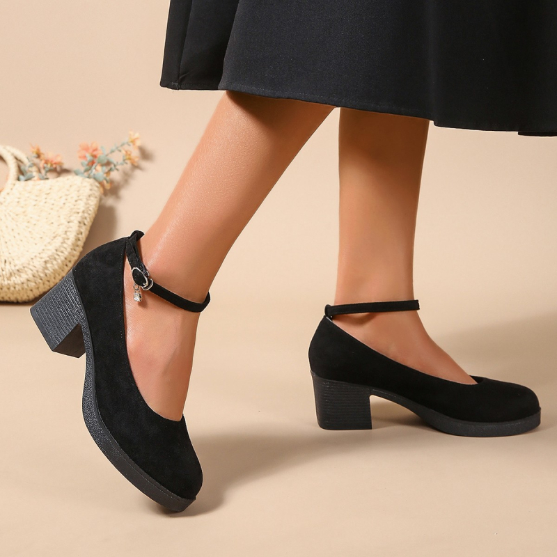 2025 jarné a jesenné cezhraničné nové európske a americké plus size okrúhle topánky s hrubým podpätkom a prackou na vysokých podpätkoch pre ženy, módne topánky pre zahraničný obchod, veľkoobchod