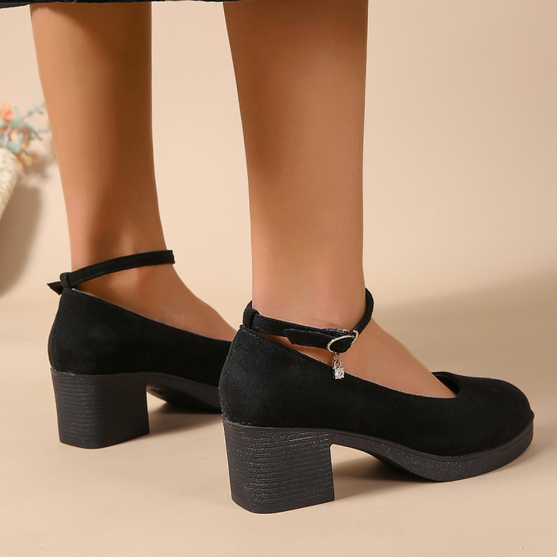 2025 jarné a jesenné cezhraničné nové európske a americké plus size okrúhle topánky s hrubým podpätkom a prackou na vysokých podpätkoch pre ženy, módne topánky pre zahraničný obchod, veľkoobchod