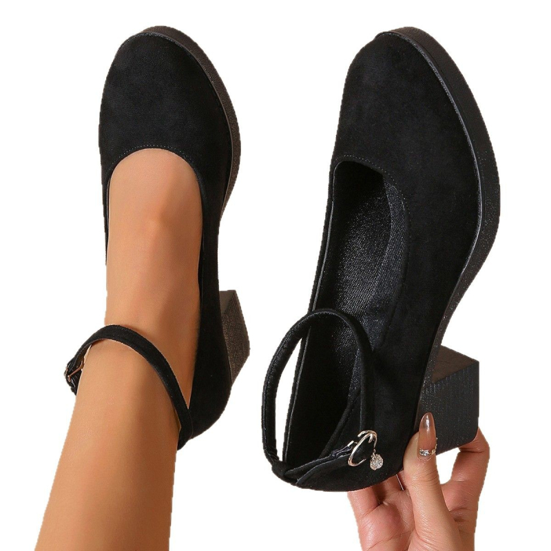 2025 jarné a jesenné cezhraničné nové európske a americké plus size okrúhle topánky s hrubým podpätkom a prackou na vysokých podpätkoch pre ženy, módne topánky pre zahraničný obchod, veľkoobchod