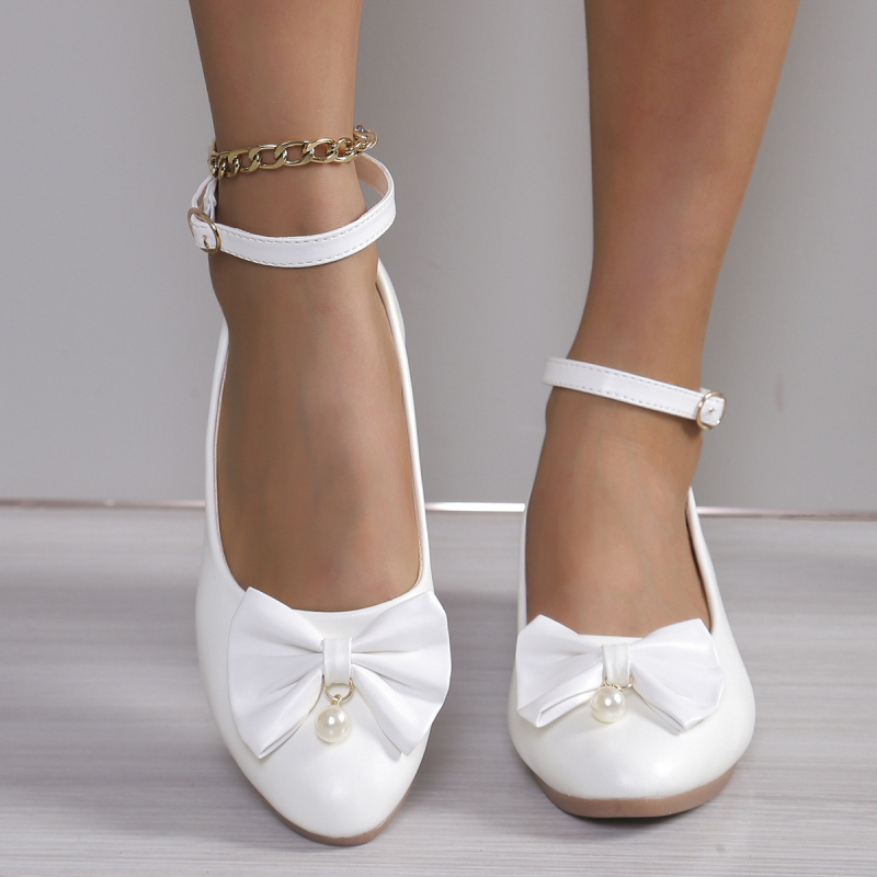 Pantofi Mary Jane cu cataramă și fundă, stil drăguț, asortați, vara 2024, noi, cu vârf rotund, simplu și simplu, cu un singur strat