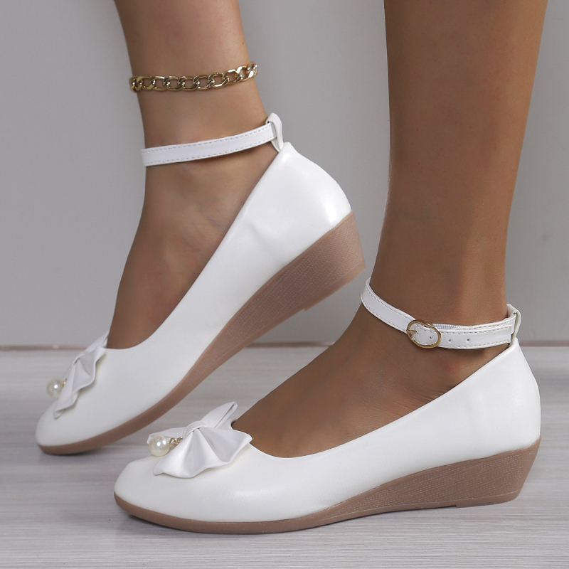 Pantofi Mary Jane cu cataramă și fundă, stil drăguț, asortați, vara 2024, noi, cu vârf rotund, simplu și simplu, cu un singur strat