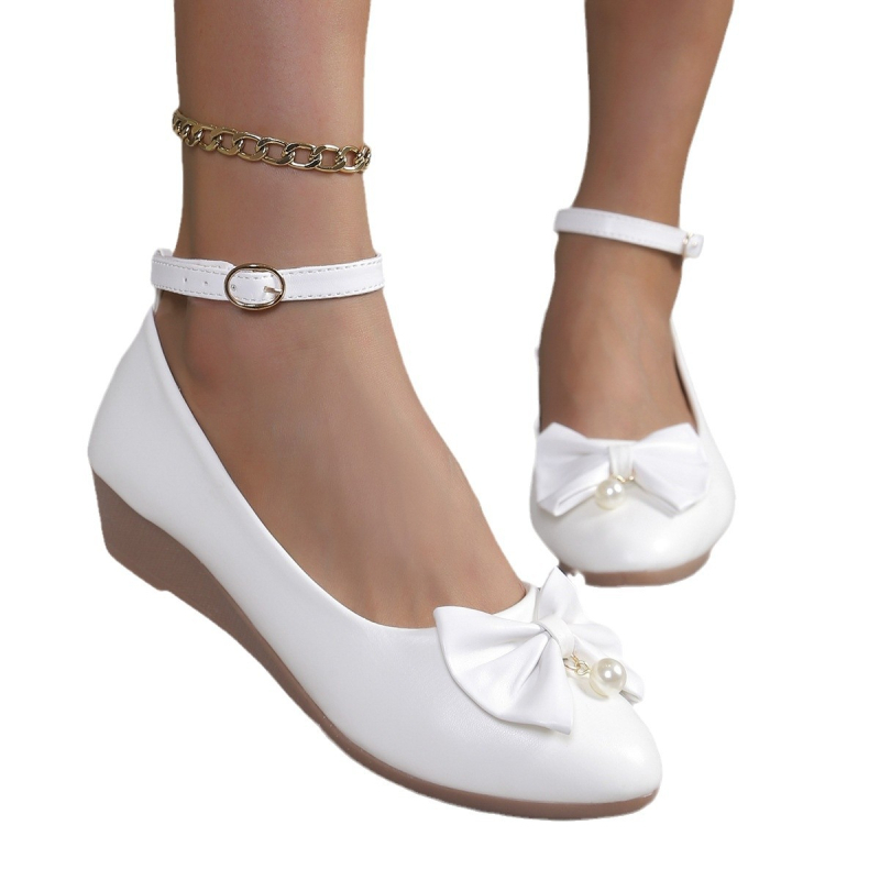 Pantofi Mary Jane cu cataramă și fundă, stil drăguț, asortați, vara 2024, noi, cu vârf rotund, simplu și simplu, cu un singur strat