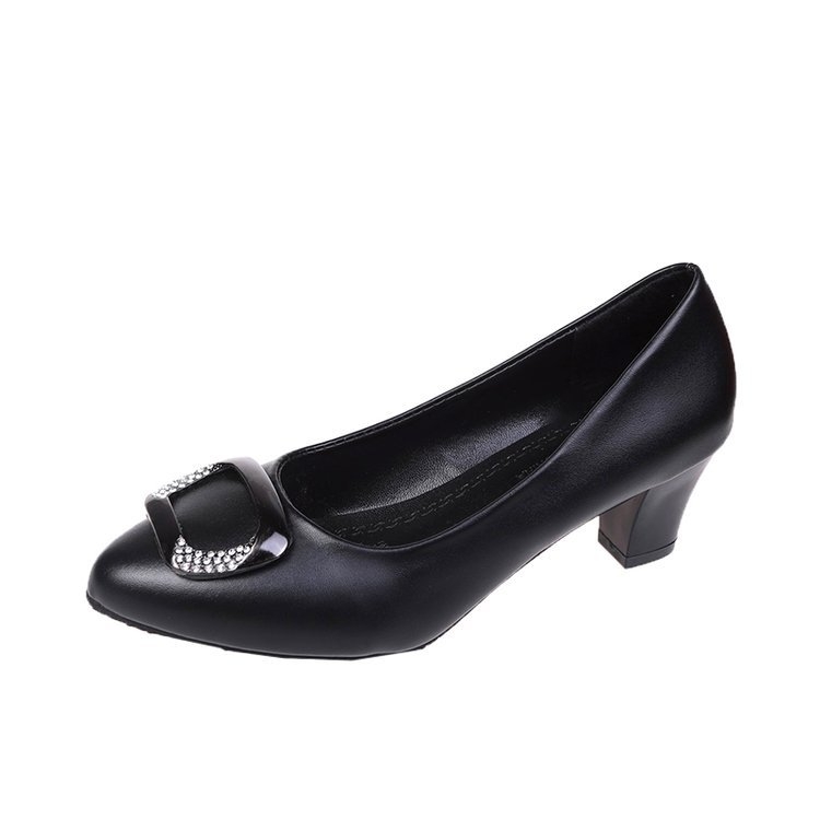 2022 Nové topánky Mama Shoes Topánky s plytkými ústami a hrubým podpätkom Jarné a letné kožené topánky pre ženy stredného veku Dámske pracovné topánky so stredným podpätkom